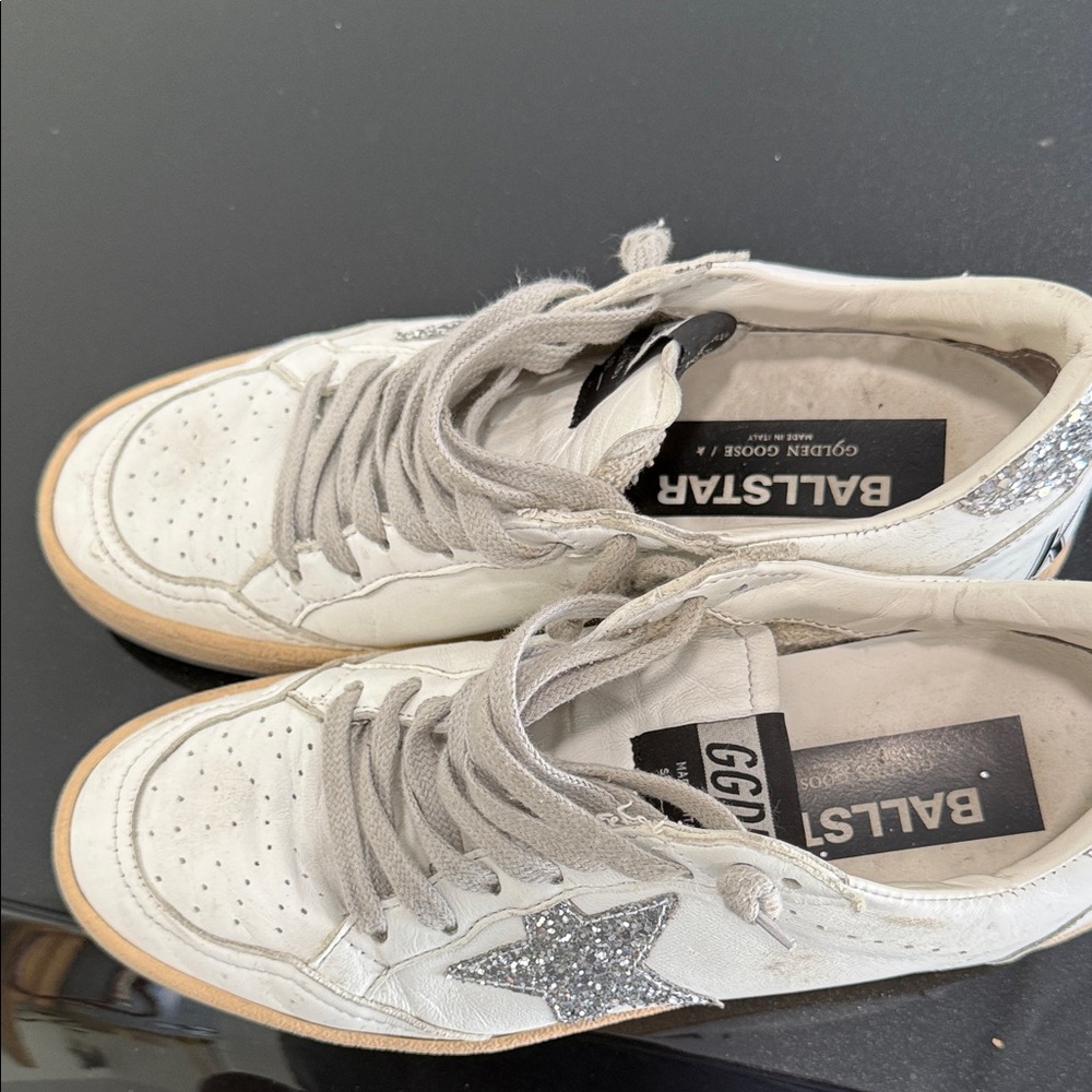 Golden Goose White and Silver Sneakers